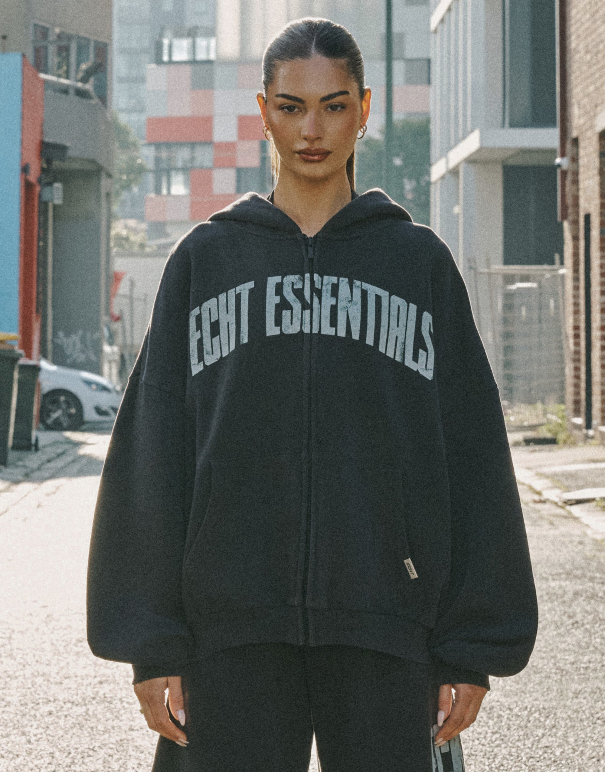 College Combed Fleece Zip-Up Hoodie - Phantom Black