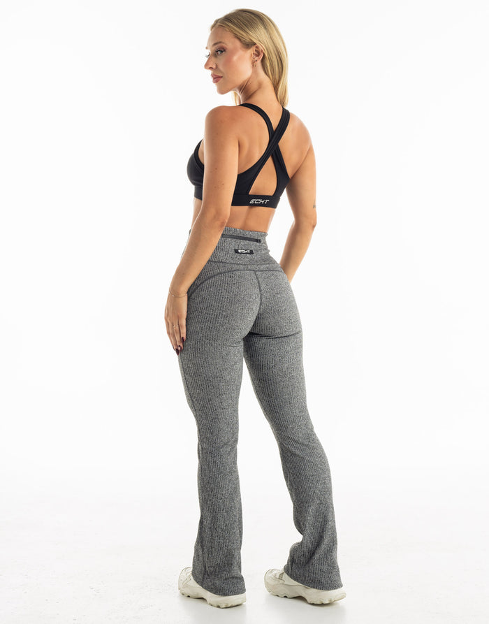 Ladies Grey Stripe ECHT Leggings Zip Pocket Size Medium Running Gym Comfort  Flex