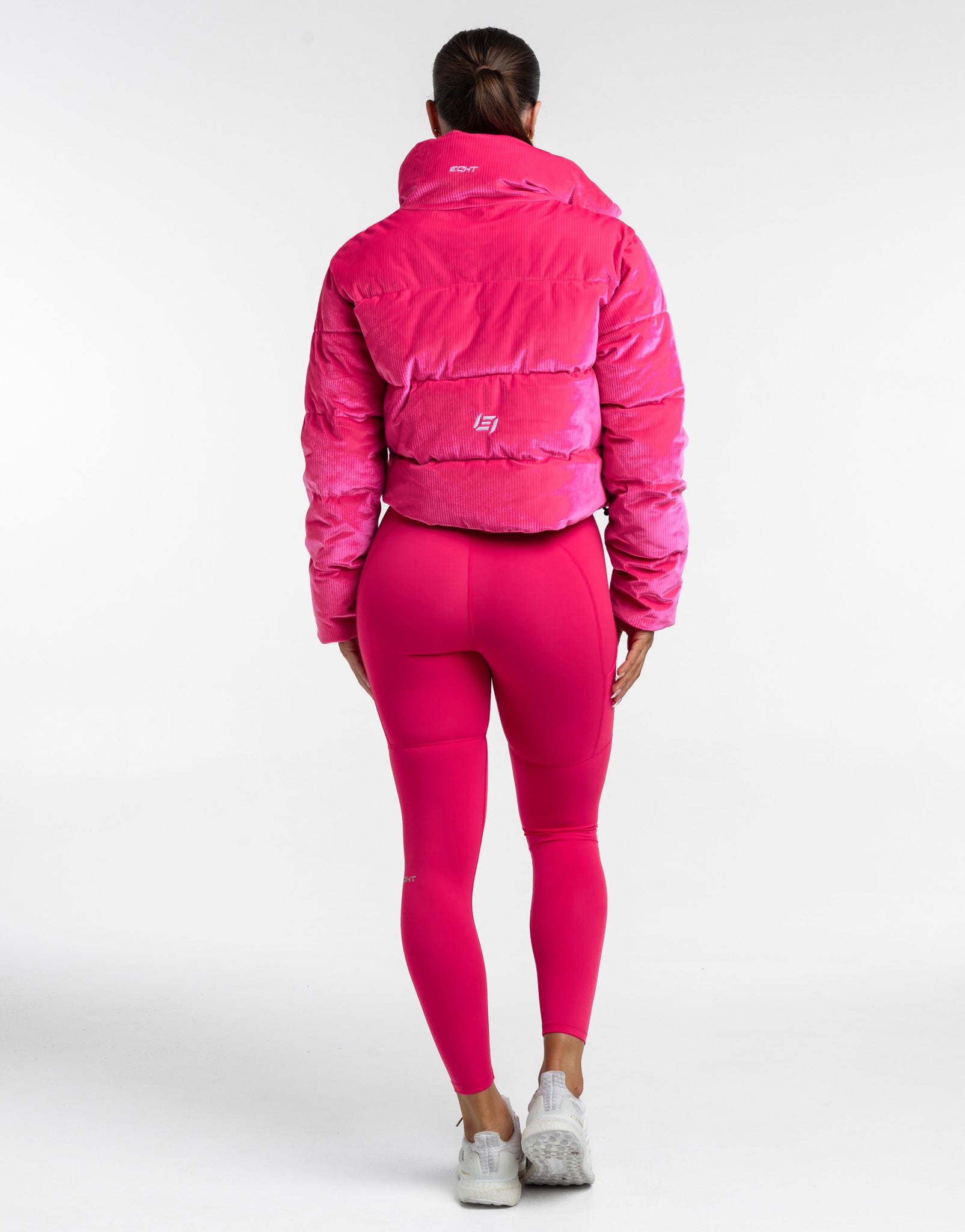 Velour Puffer Jacket - Bright Pink