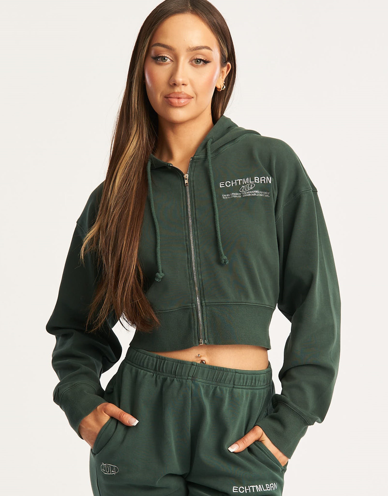 MLBRN Cropped Zip-Up Hoodie - Green