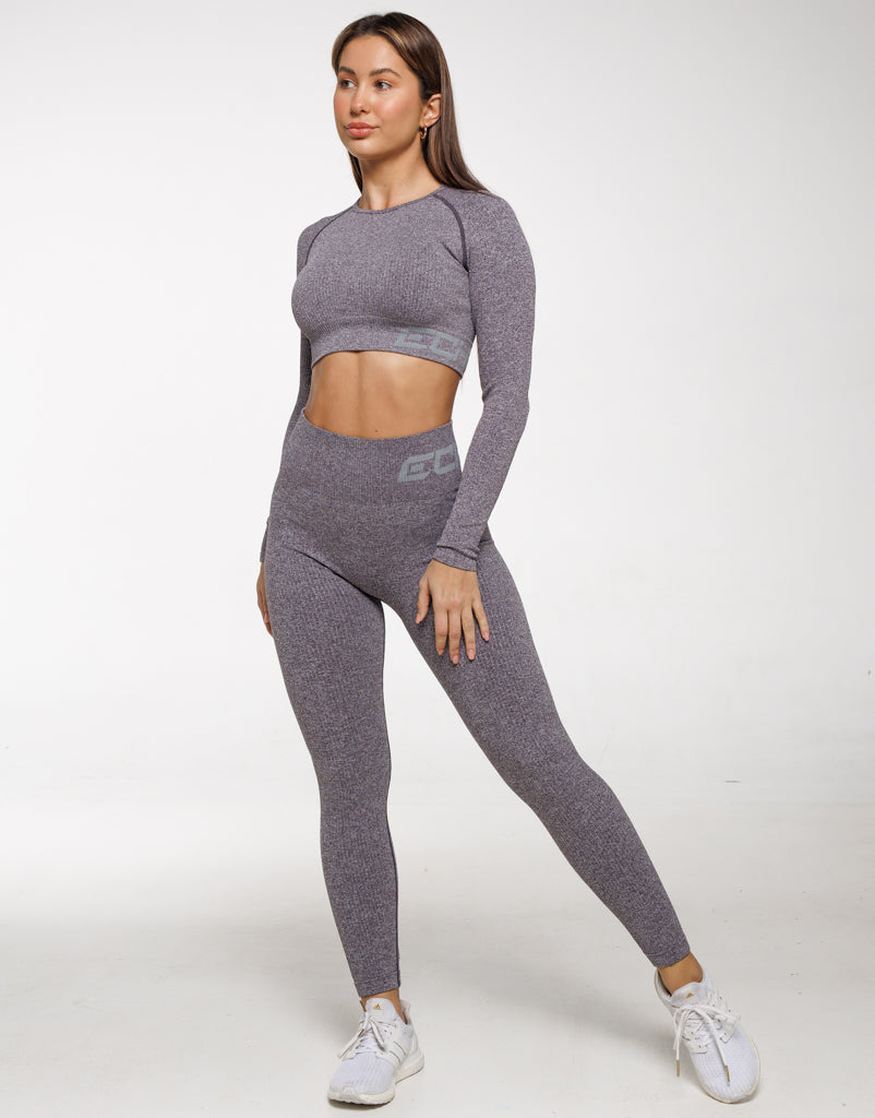 Mesh Seamless Legging With Ribbing Detail - Grey Purple | Mysite