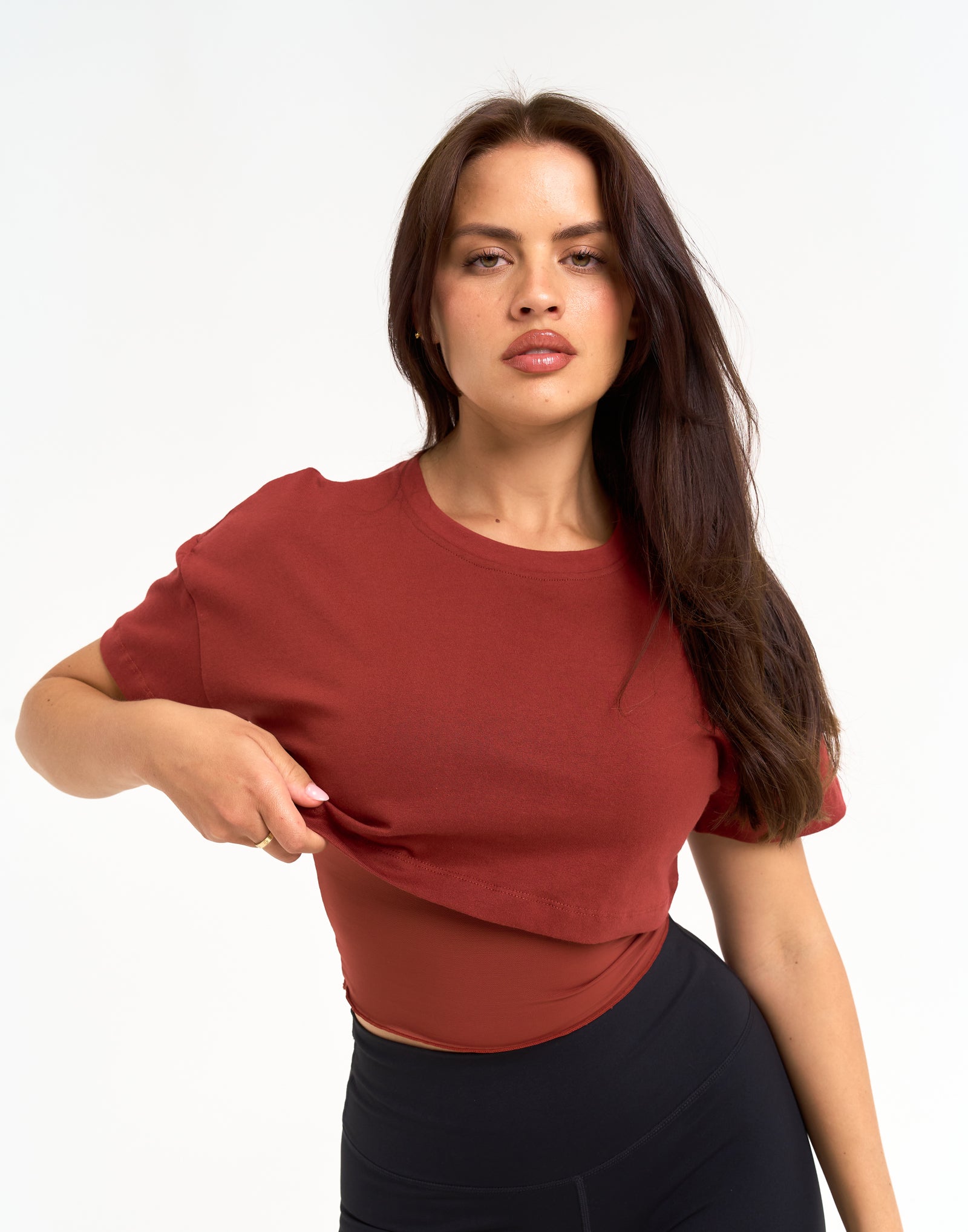 Layered Cropped Tee - Brown