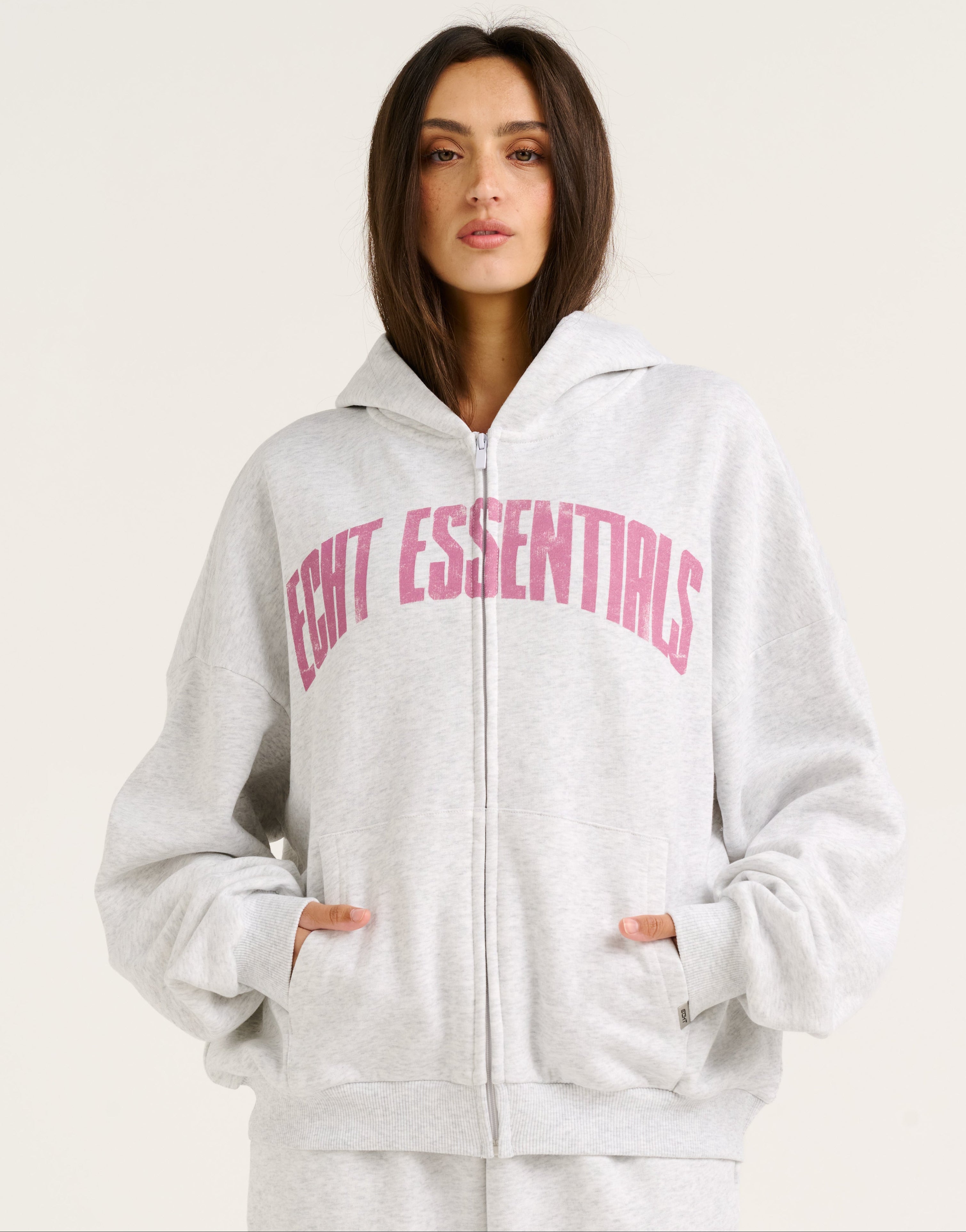 College Combed Fleece Zip-Up Hoodie - Grey Marle