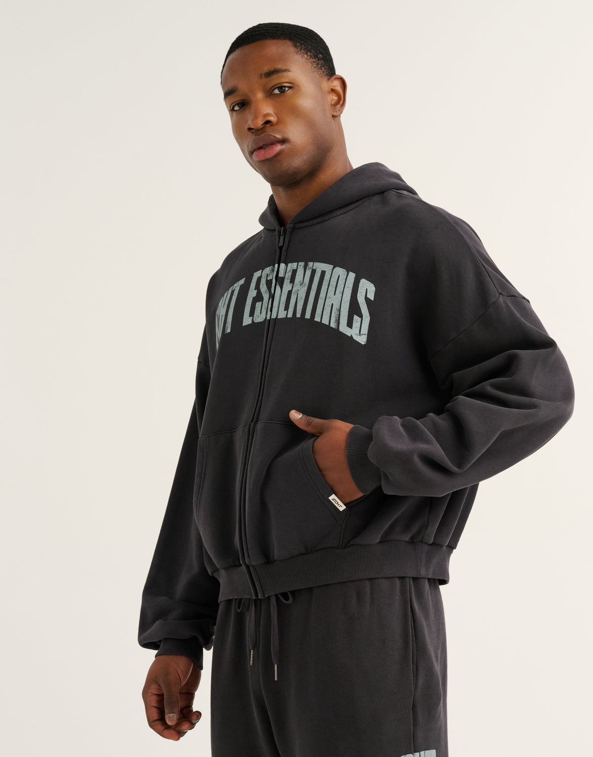 College Combed Fleece Zip-Up Hoodie - Phantom Black