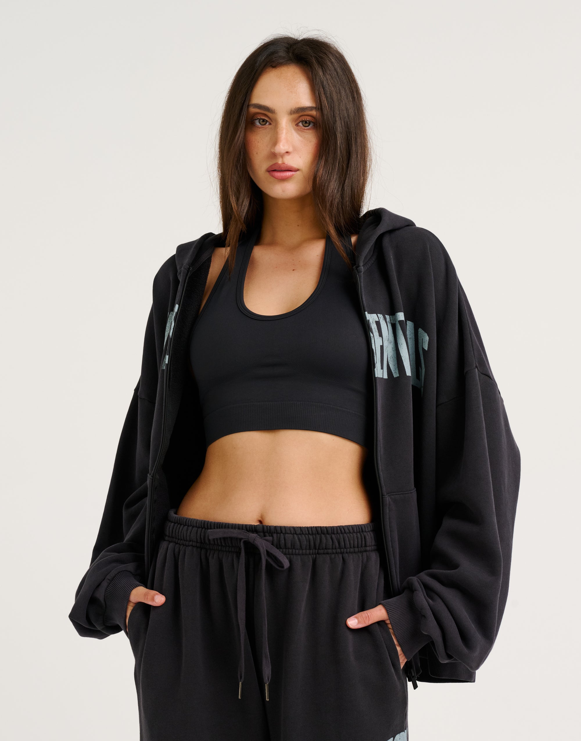 College Combed Fleece Zip-Up Hoodie - Phantom Black