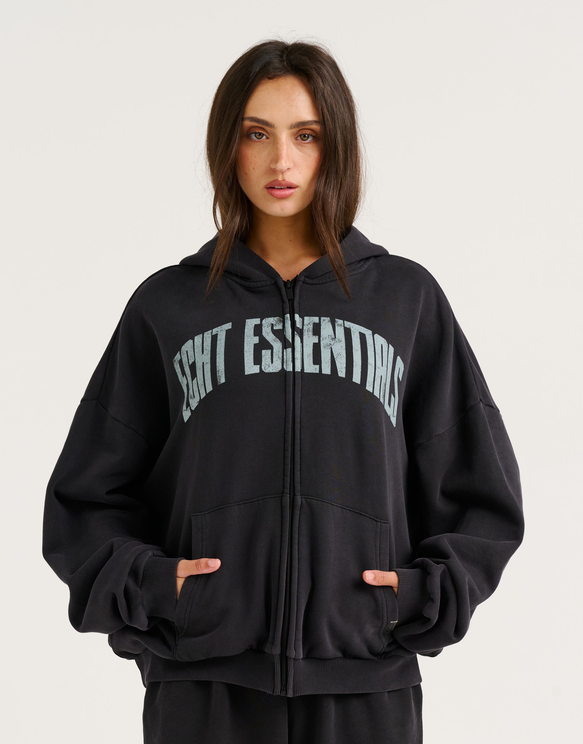 College Combed Fleece Zip-Up Hoodie - Phantom Black