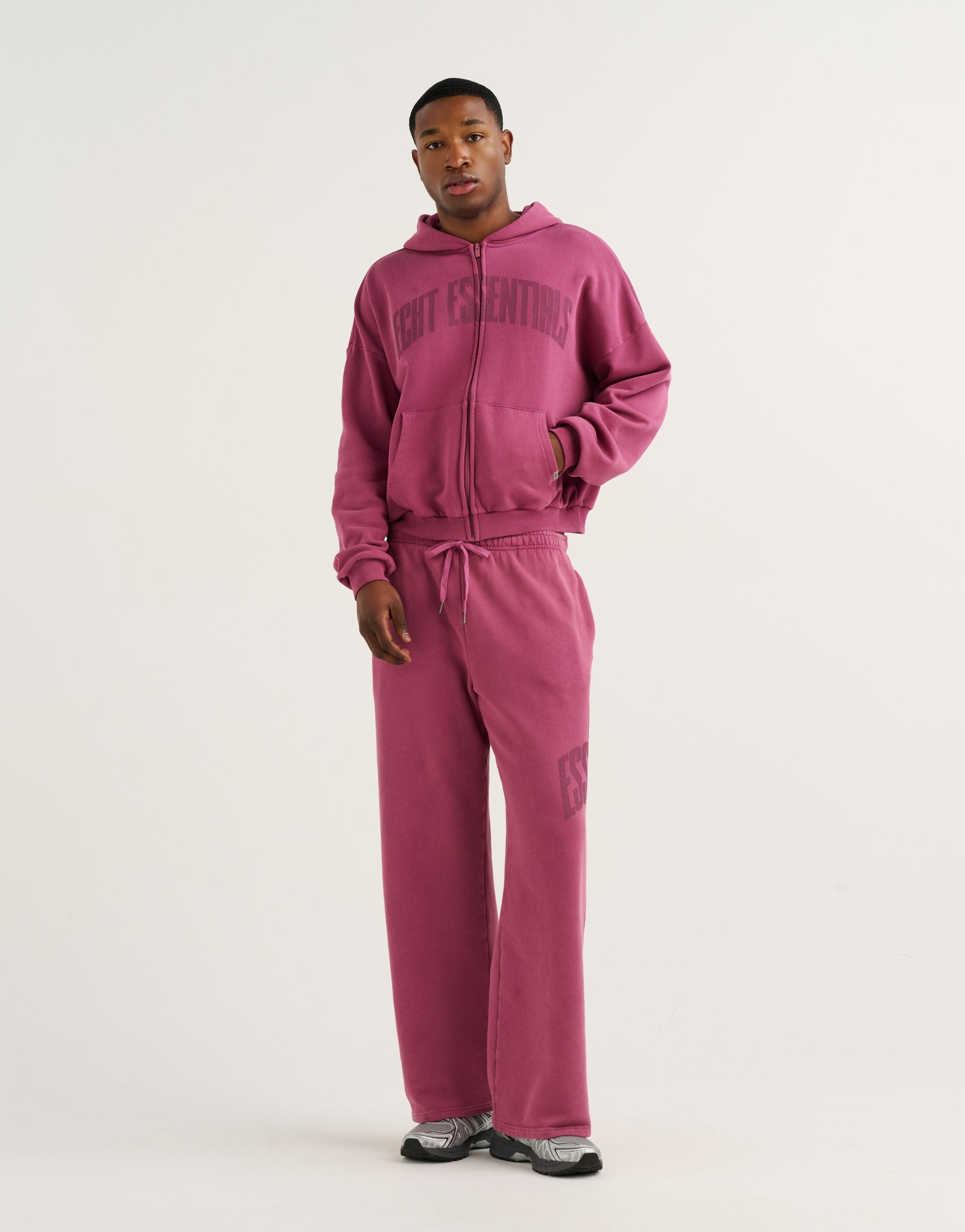 College Combed Fleece Zip-Up Hoodie - Plum