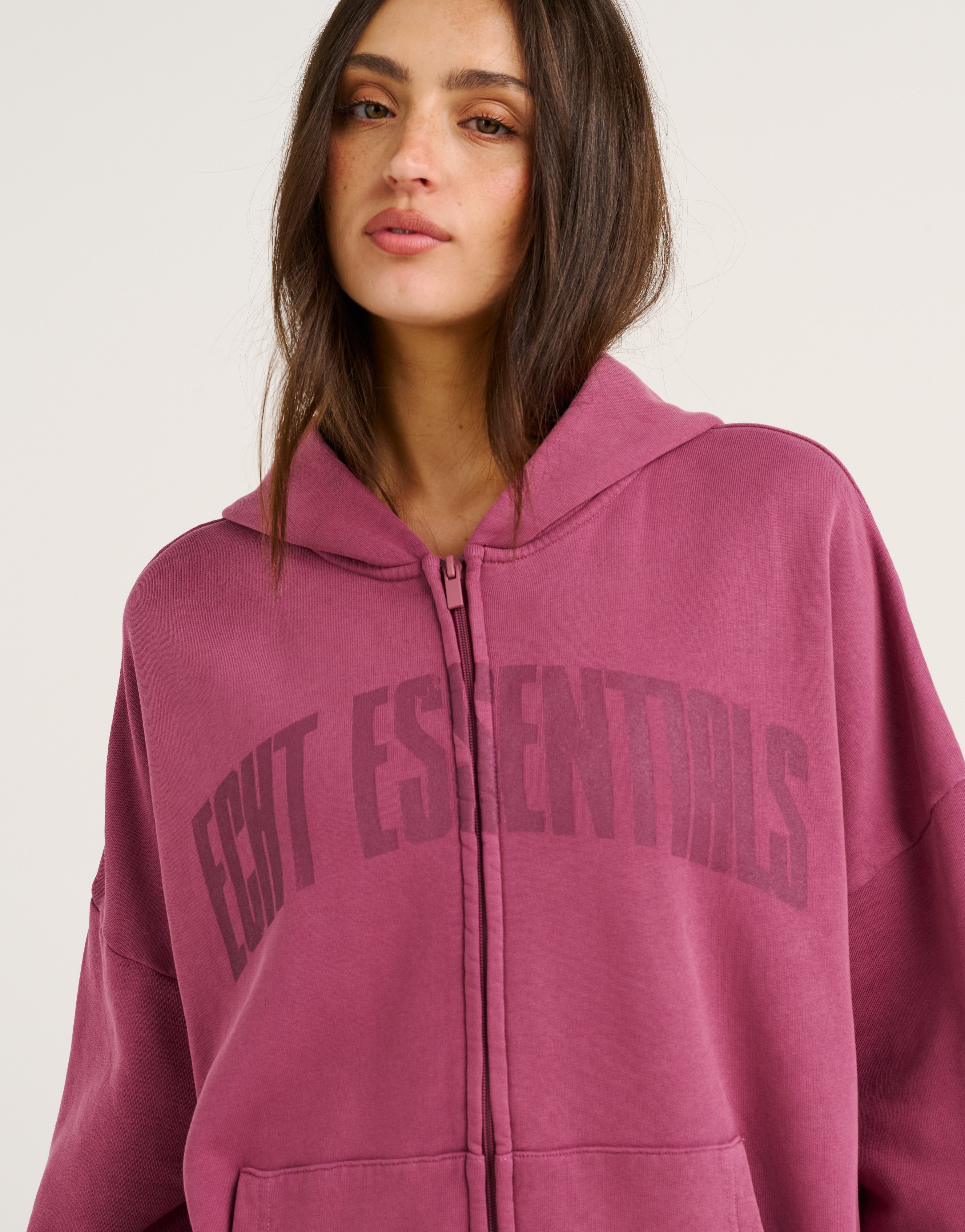 College Combed Fleece Zip-Up Hoodie - Plum