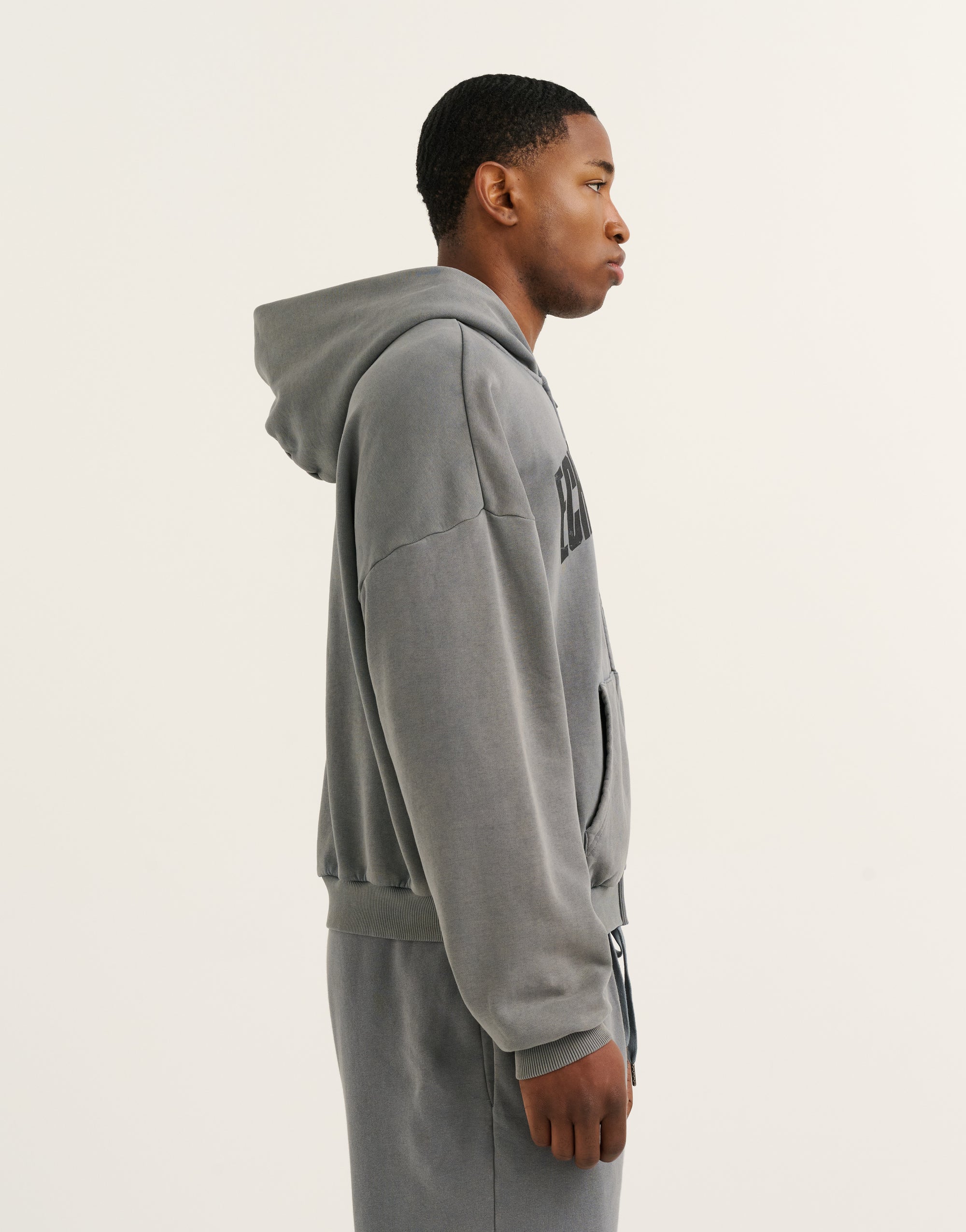 College Combed Fleece Zip-Up Hoodie - Storm Grey