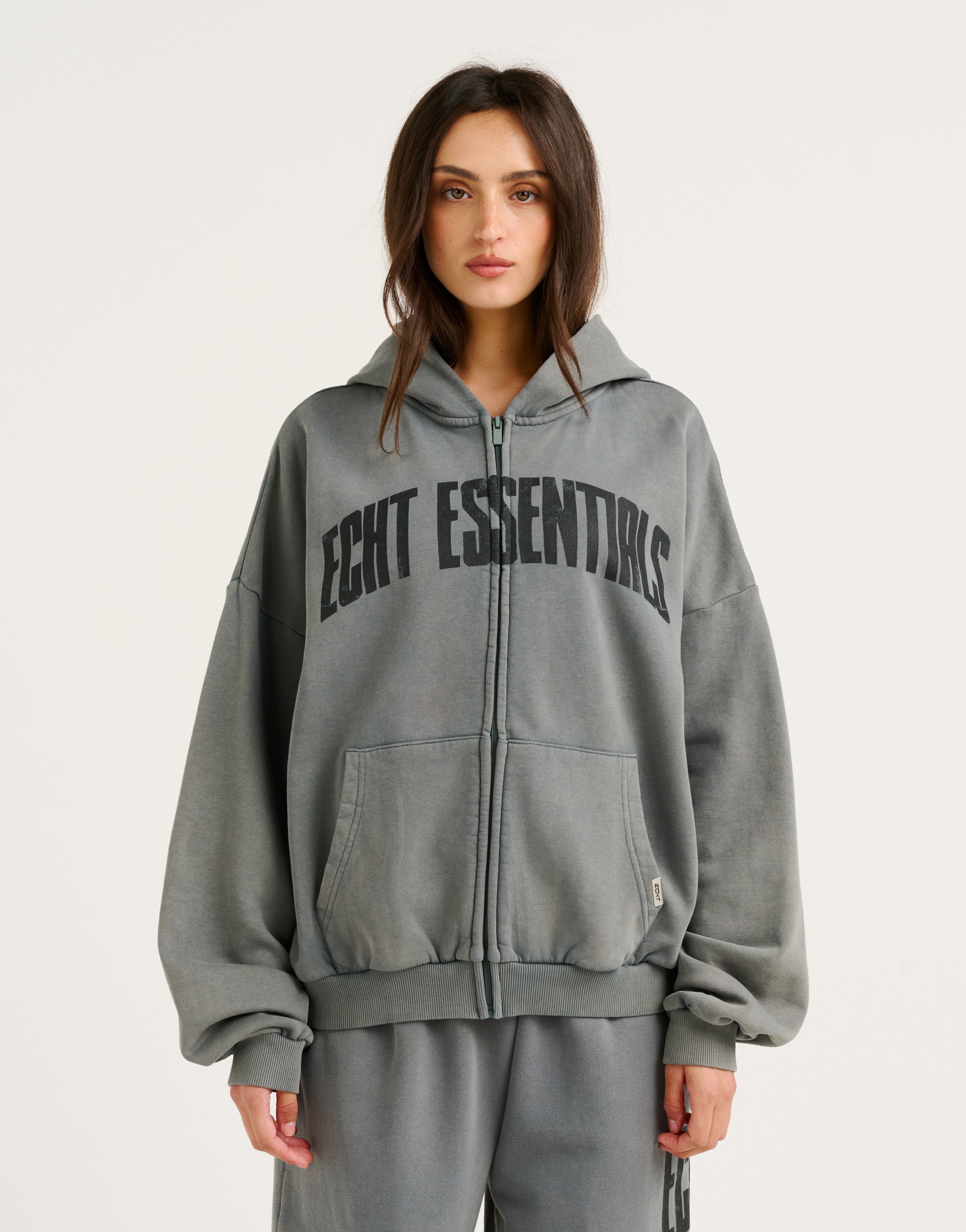 College Combed Fleece Zip-Up Hoodie - Storm Grey