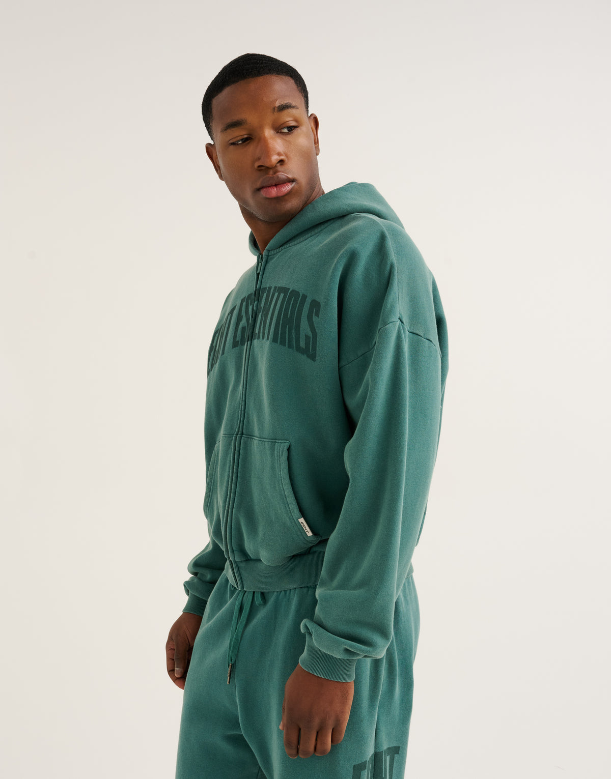 College Combed Fleece Zip-Up Hoodie - Teal