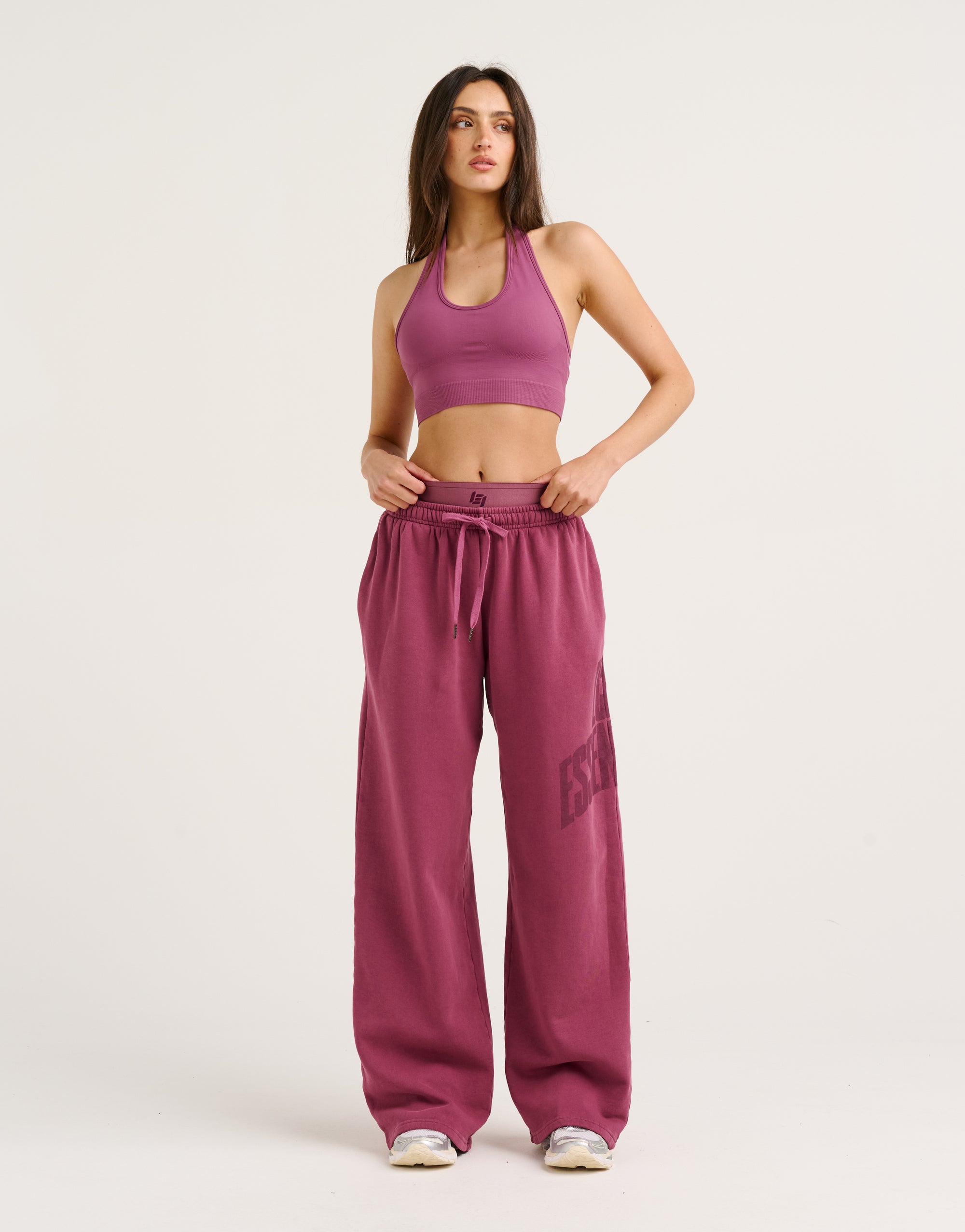 College Combed Fleece Wide Leg Sweatpant - Plum