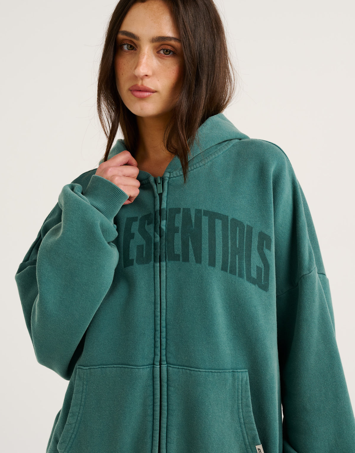 College Combed Fleece Zip-Up Hoodie - Teal