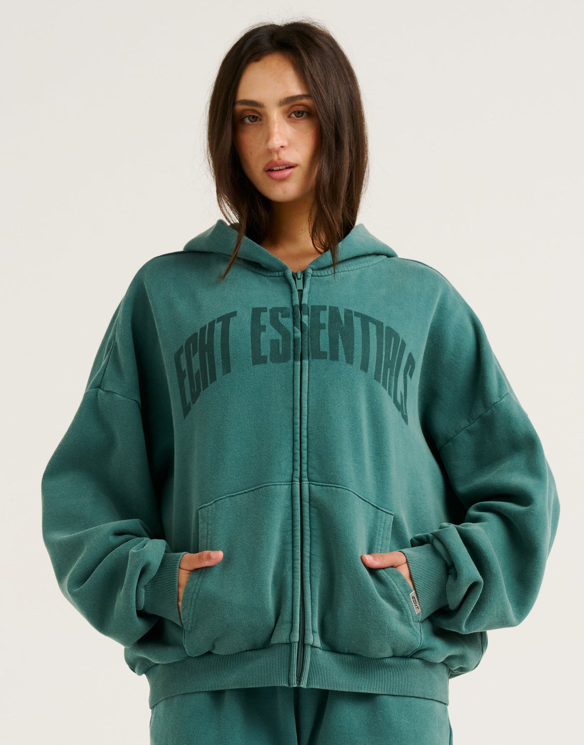 College Combed Fleece Zip-Up Hoodie - Teal