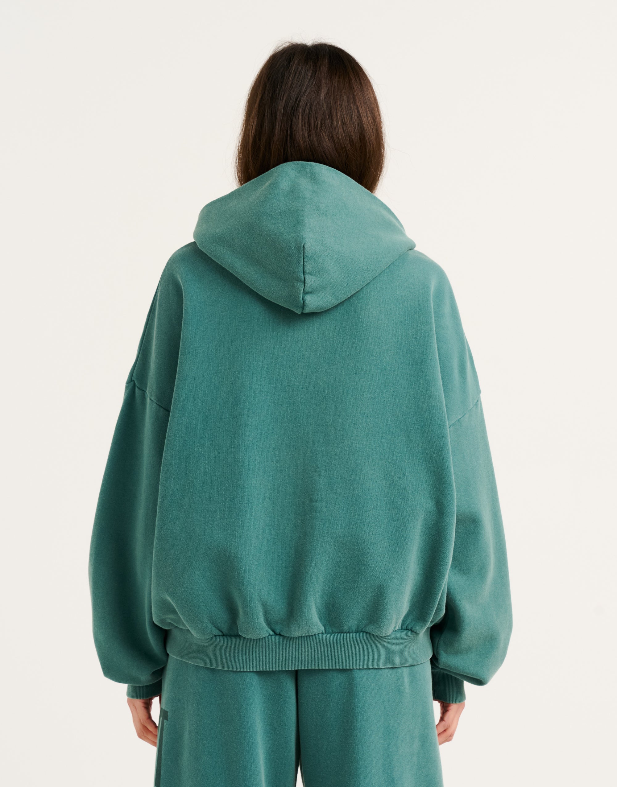 College Combed Fleece Zip-Up Hoodie - Teal