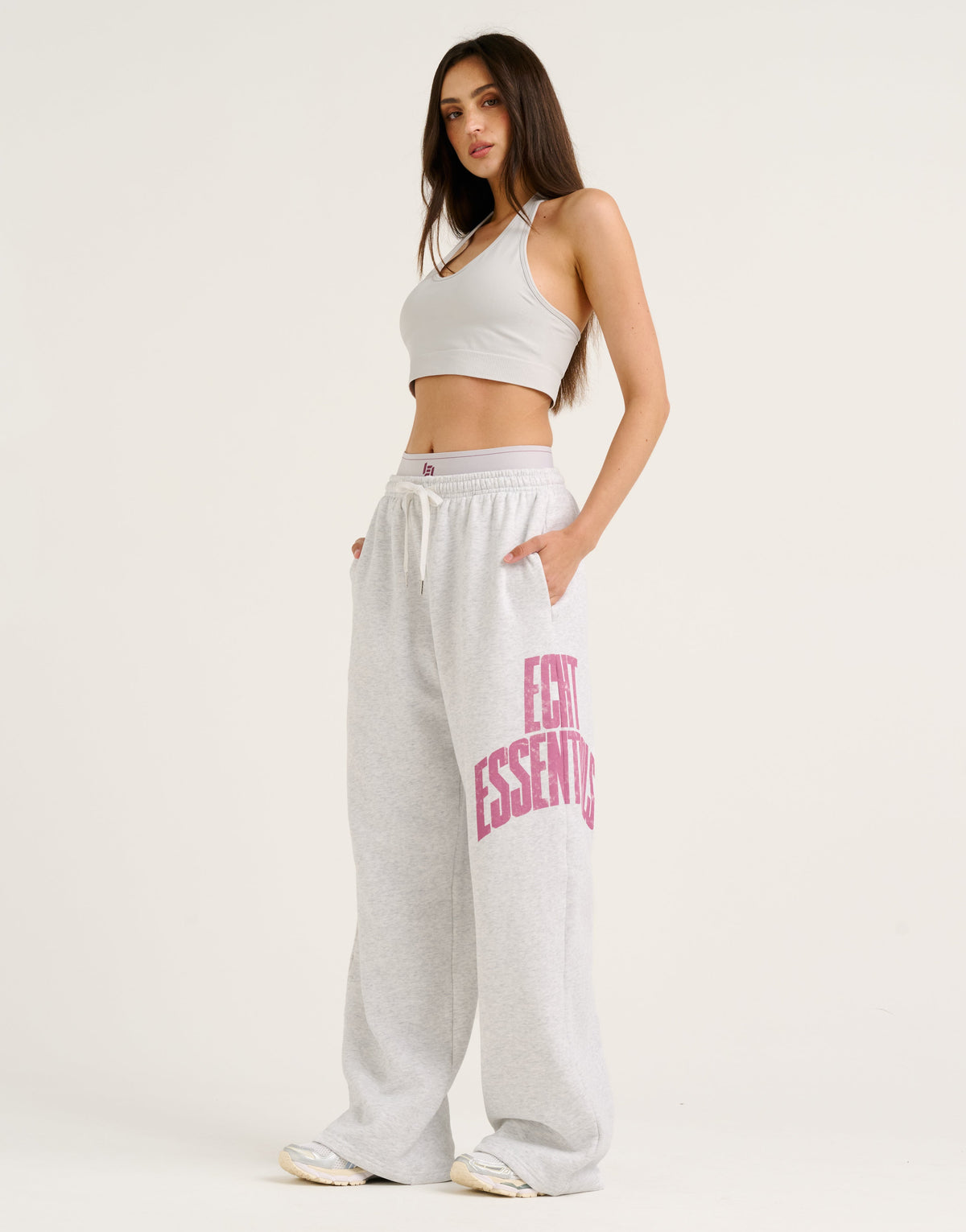 College Combed Fleece Wide Leg Sweatpant - Grey Marle
