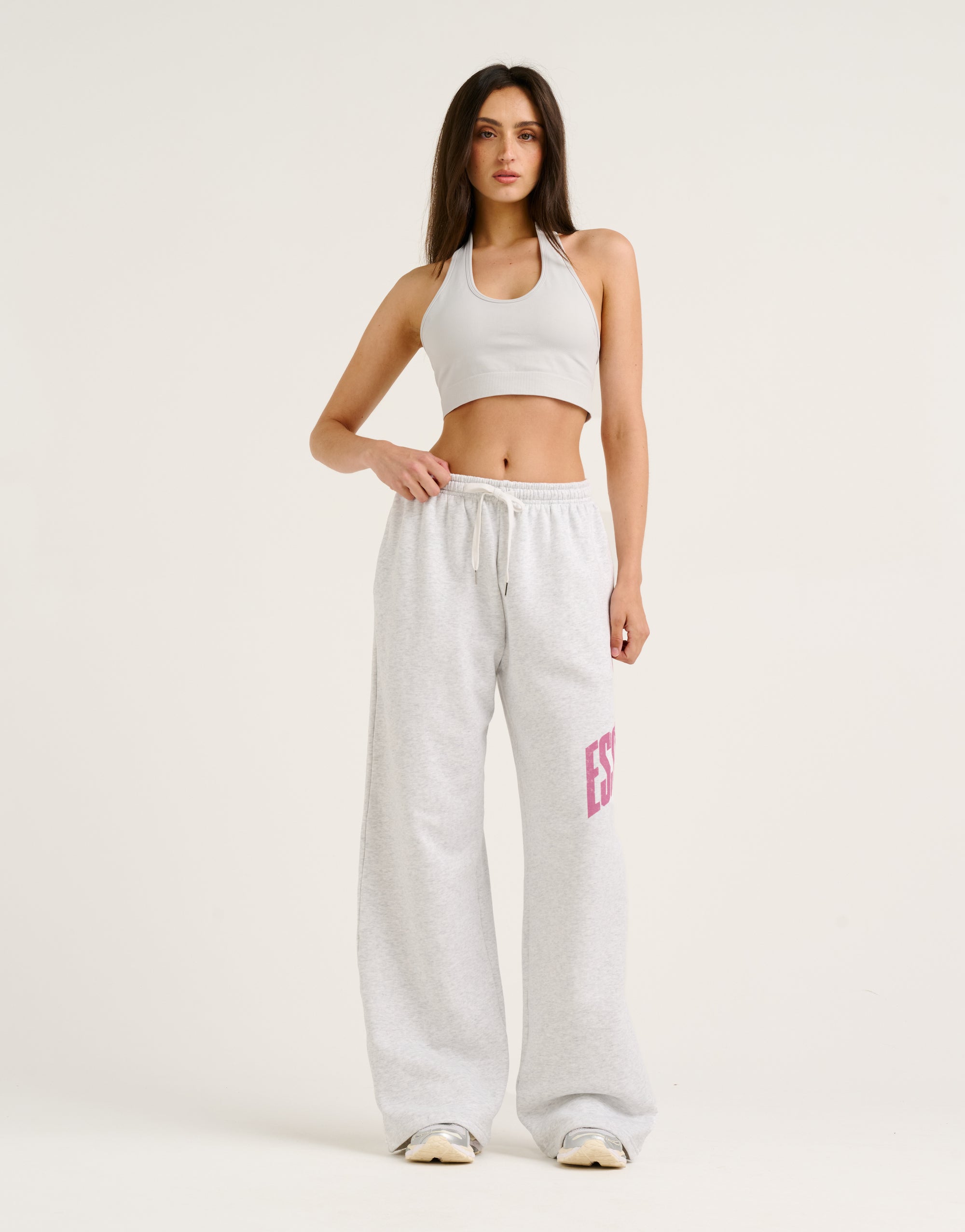 College Combed Fleece Wide Leg Sweatpant - Grey Marle
