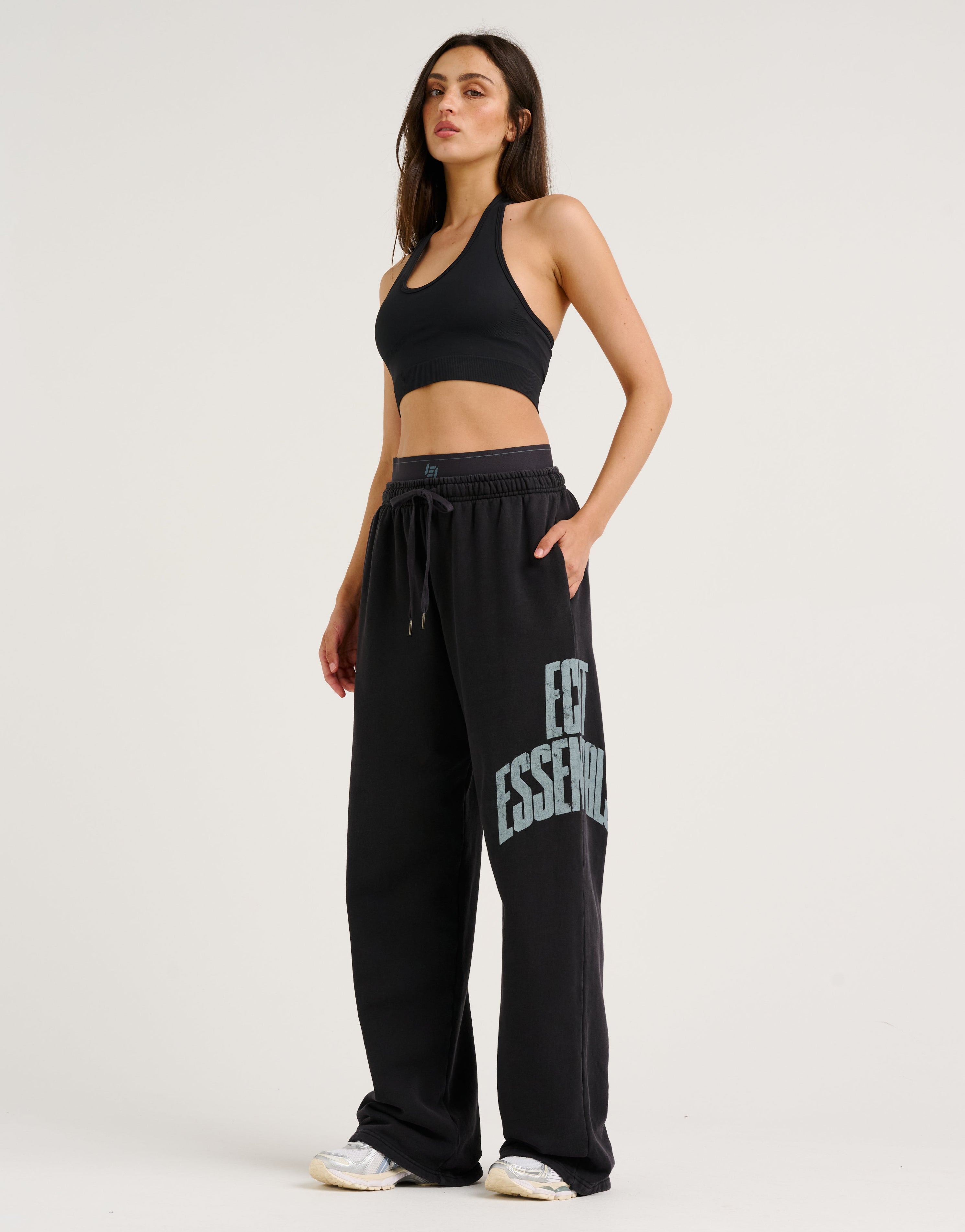College Combed Fleece Wide Leg Sweatpant - Phantom Black