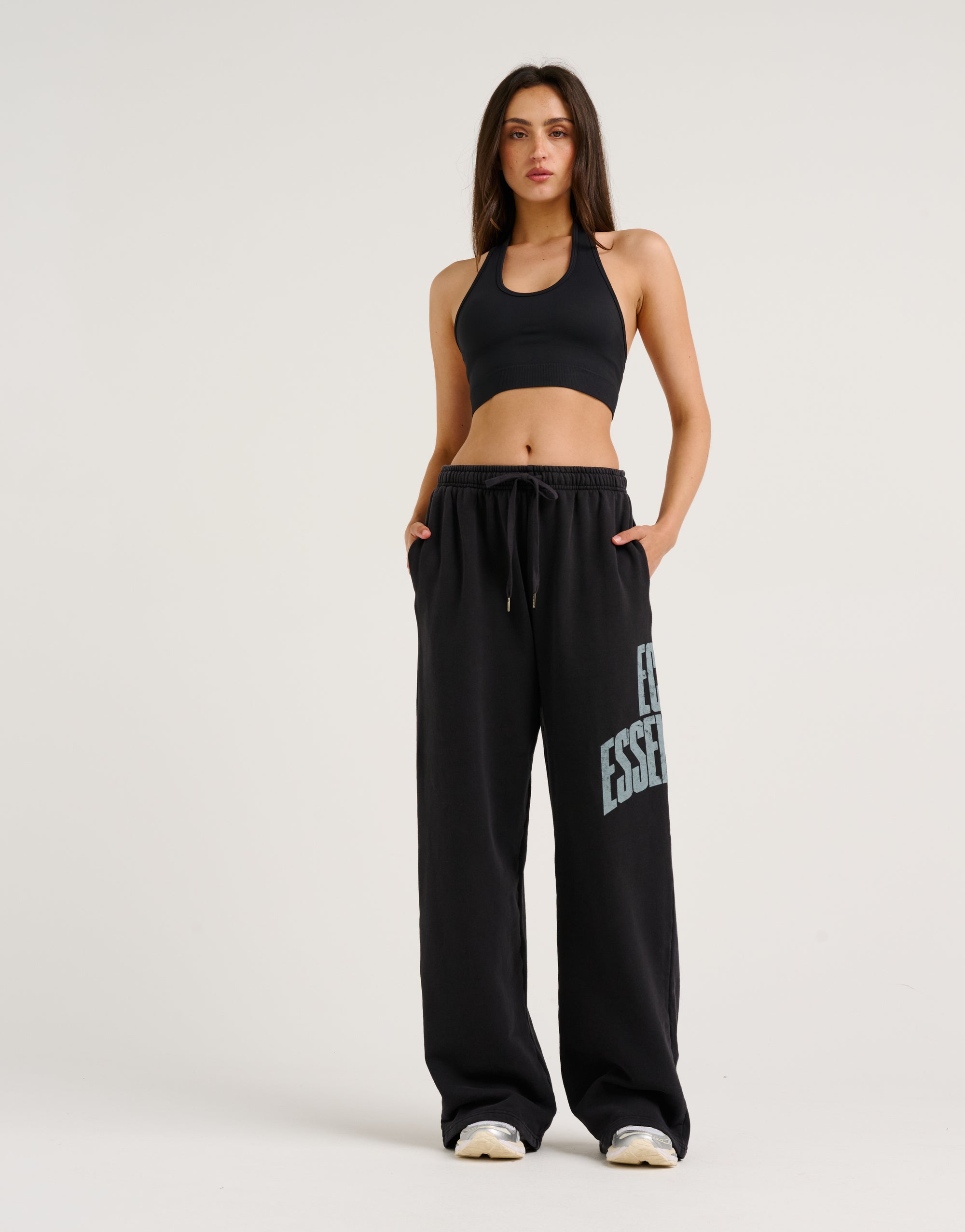 College Combed Fleece Wide Leg Sweatpant - Phantom Black