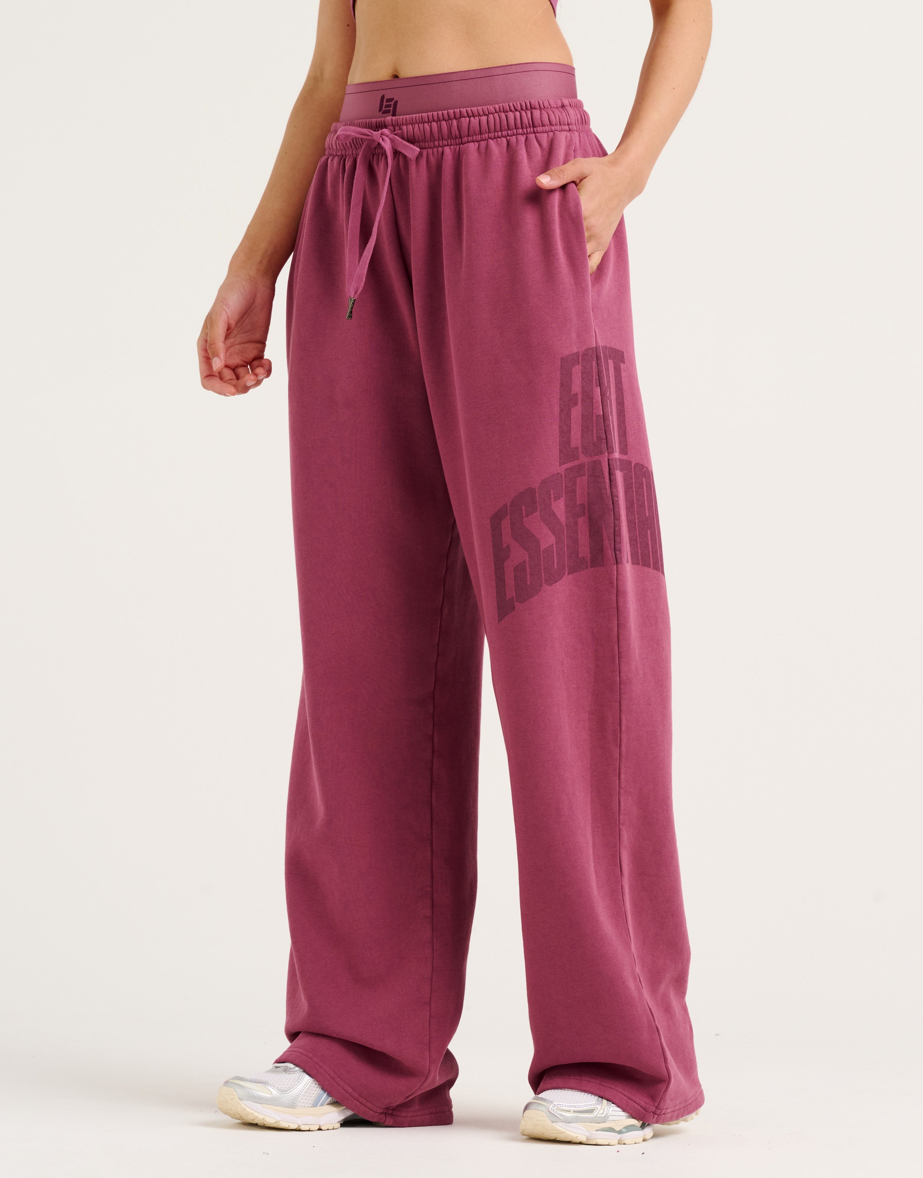 College Combed Fleece Wide Leg Sweatpant - Plum
