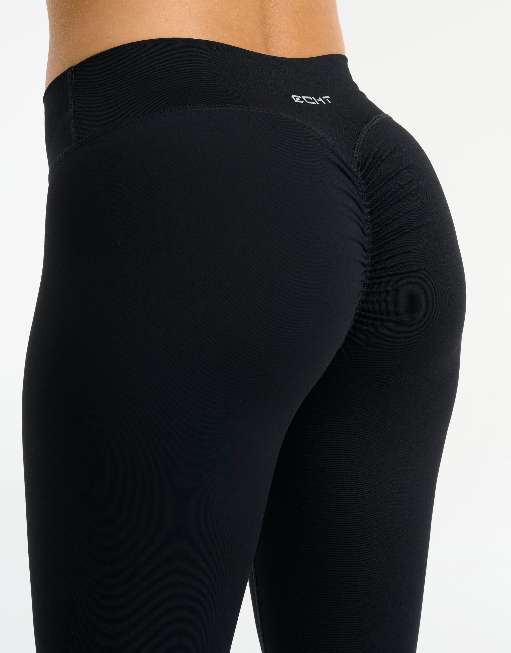 Force Scrunch Mid-Waist Leggings (Minimal Logo) - Black