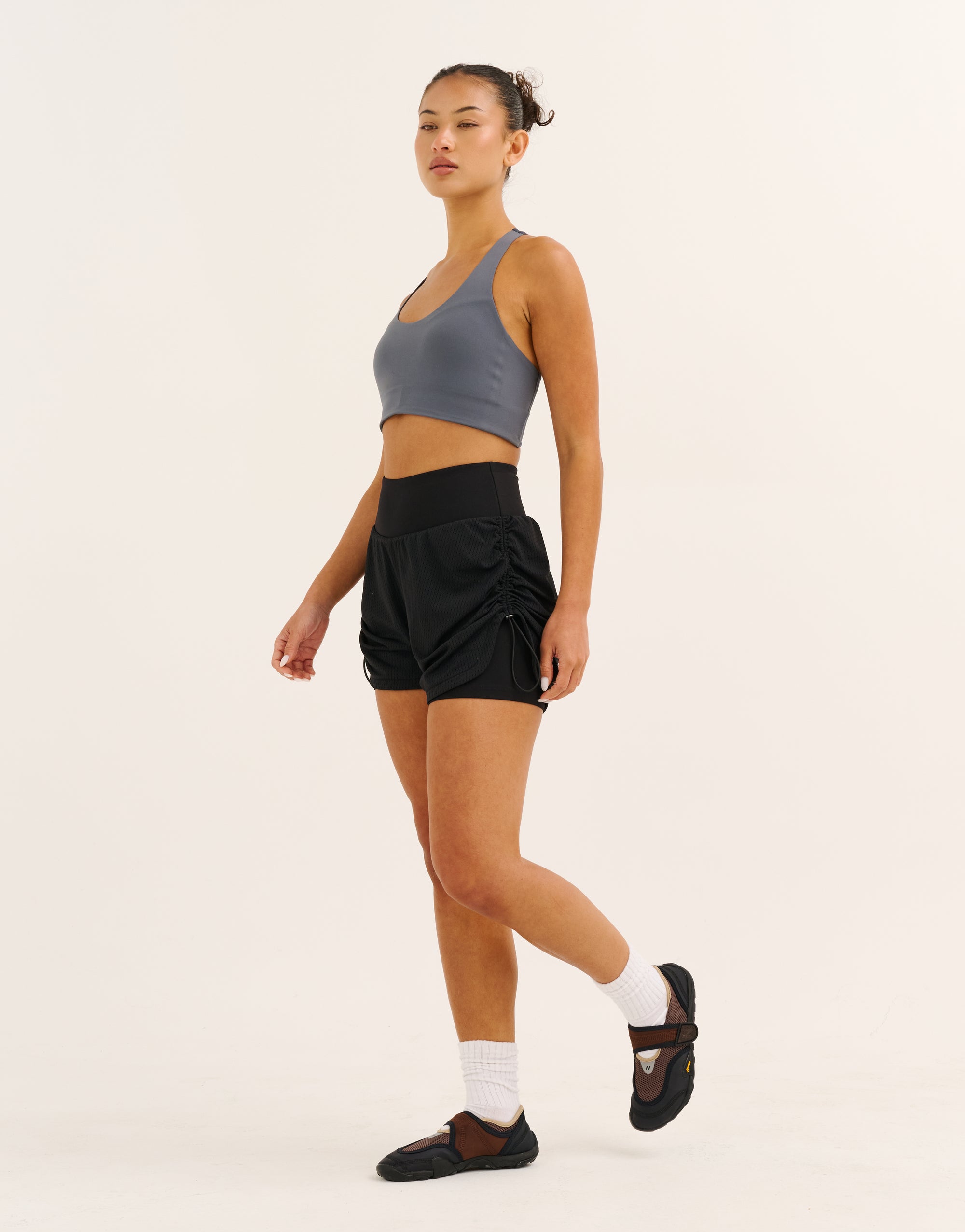 Nova Ruched Running Shorts - Phantom Black