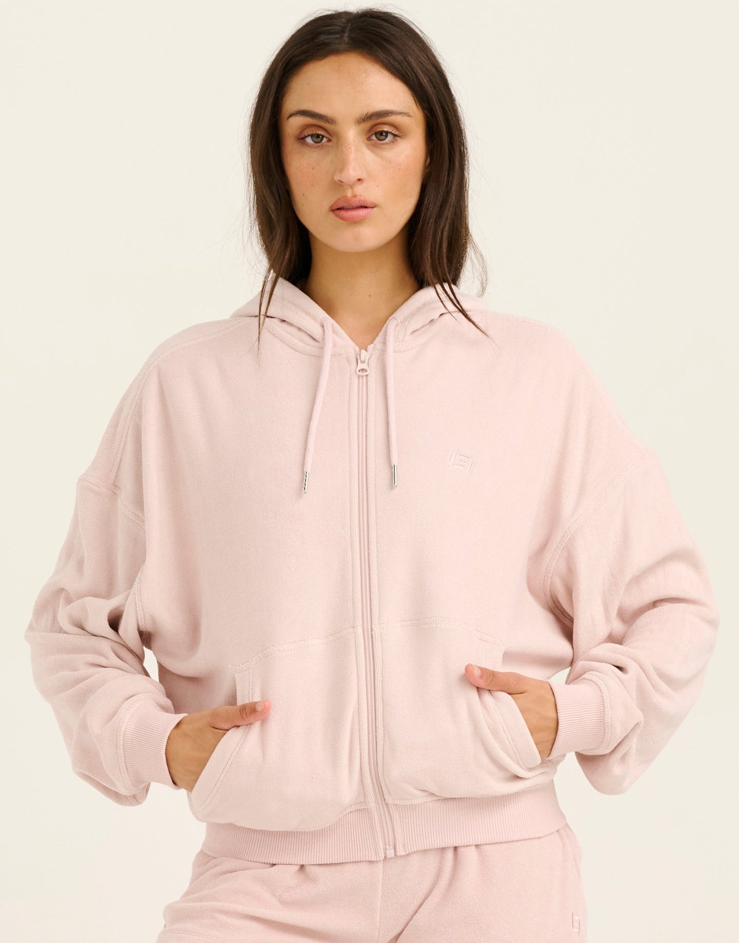 Terry Zip Up Hoodie - Mauve