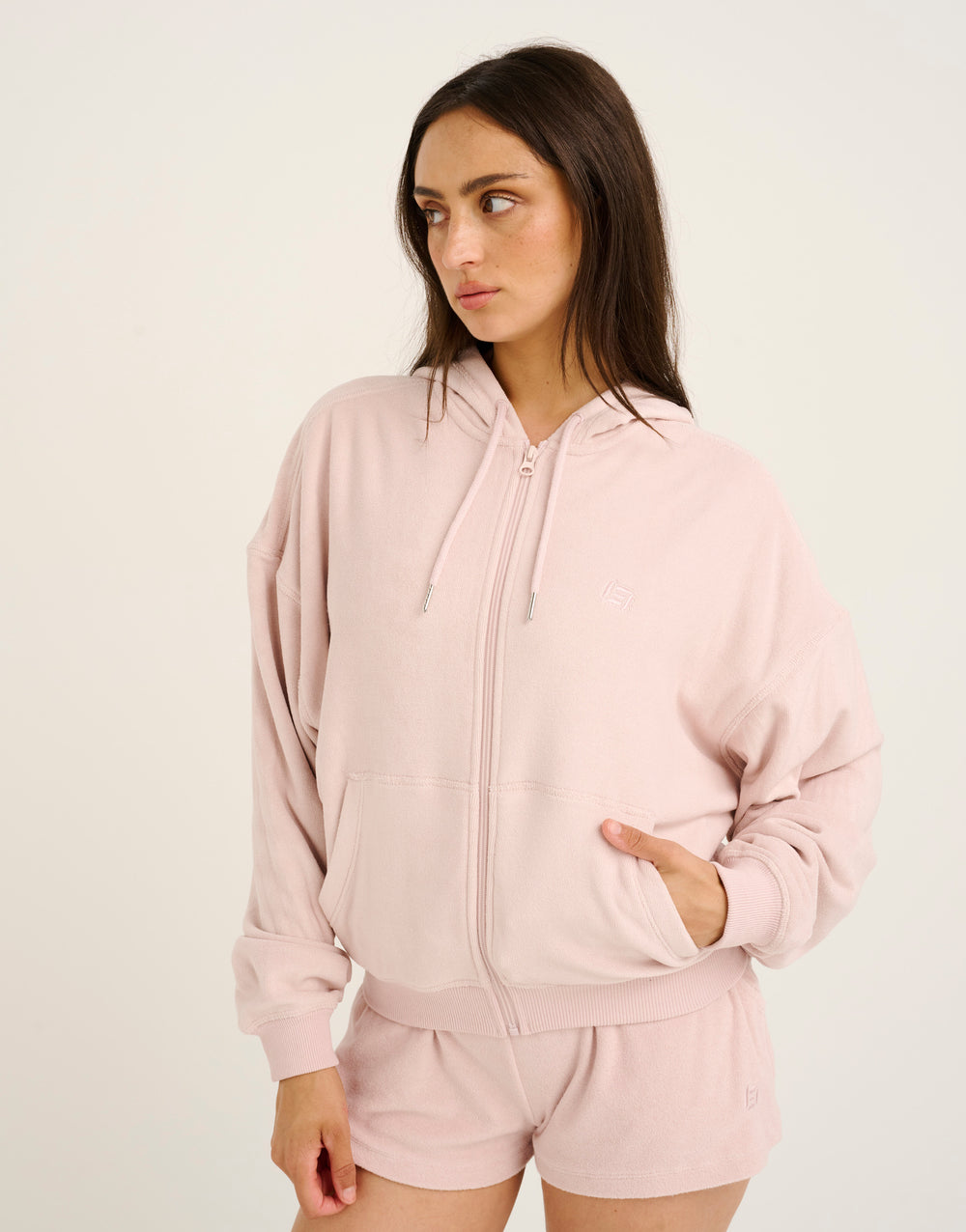 Terry Zip Up Hoodie - Mauve